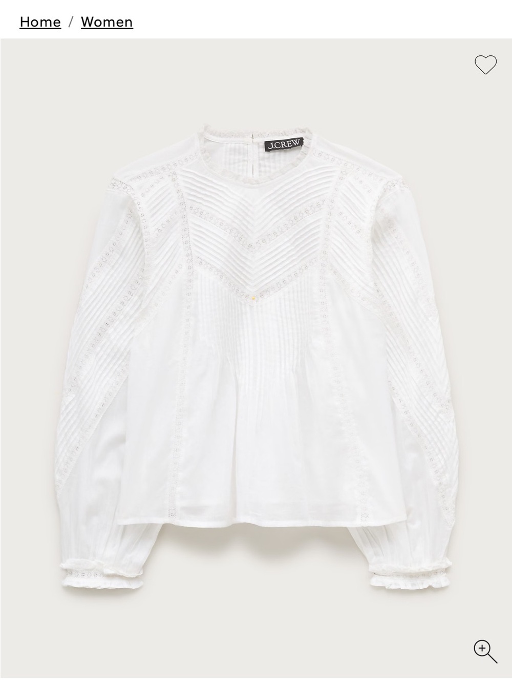 J. Crew White Eyelet Pintuck Lace-trim pintuck top in cotton voile